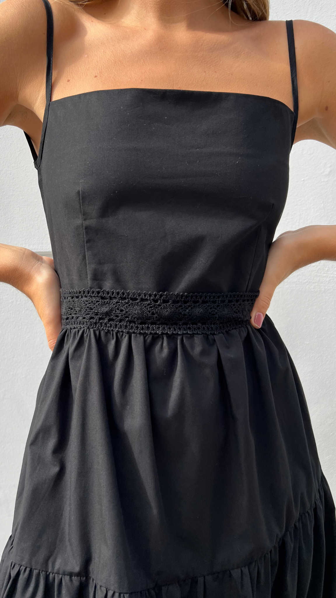 Backless Strappy Tiered Poplin Maxi Dress Festo and Neck Details | The Taylor Clothing