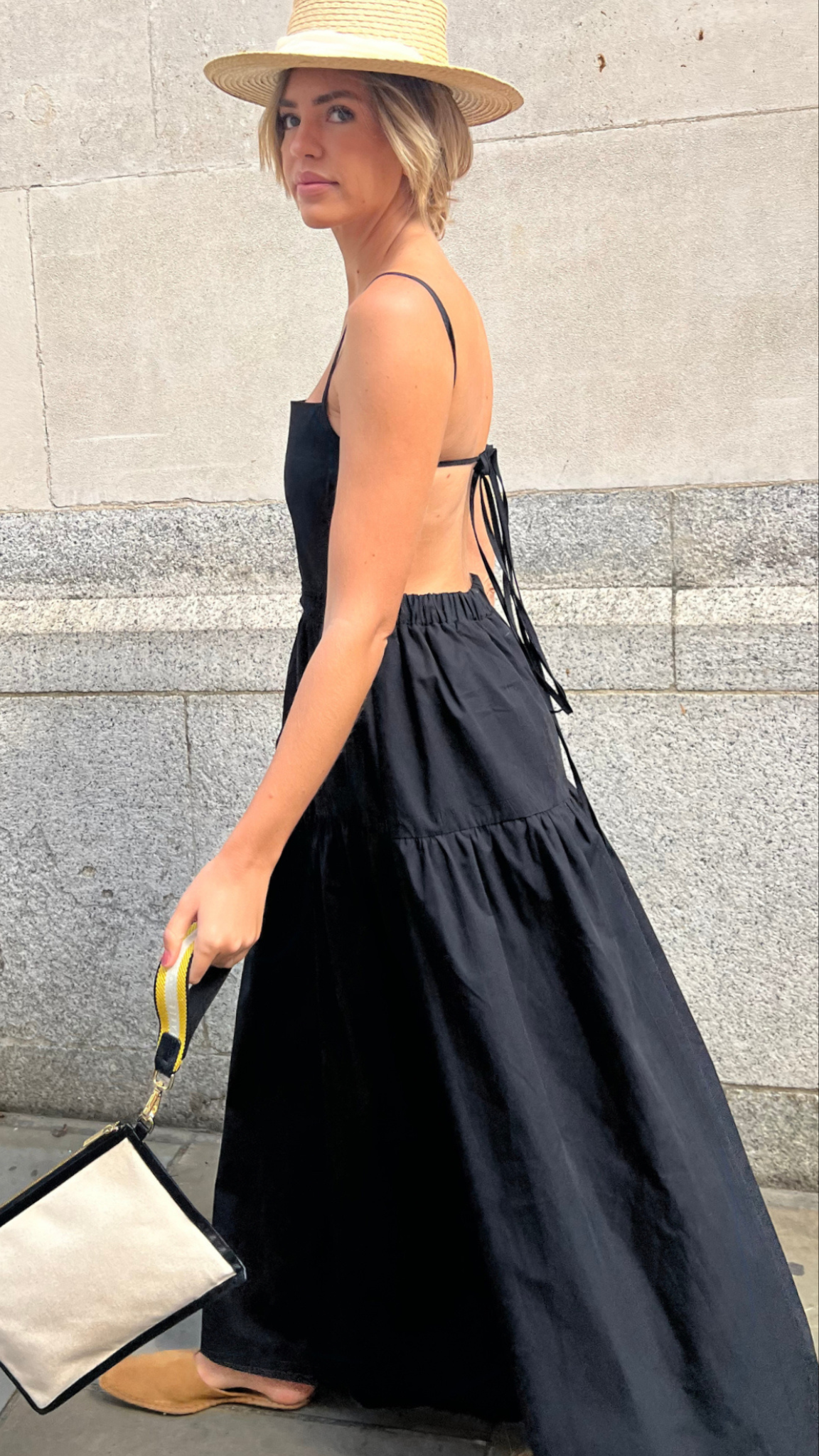 Backless Strappy Tiered Poplin Maxi Dress Street Style | The Taylor Clothing